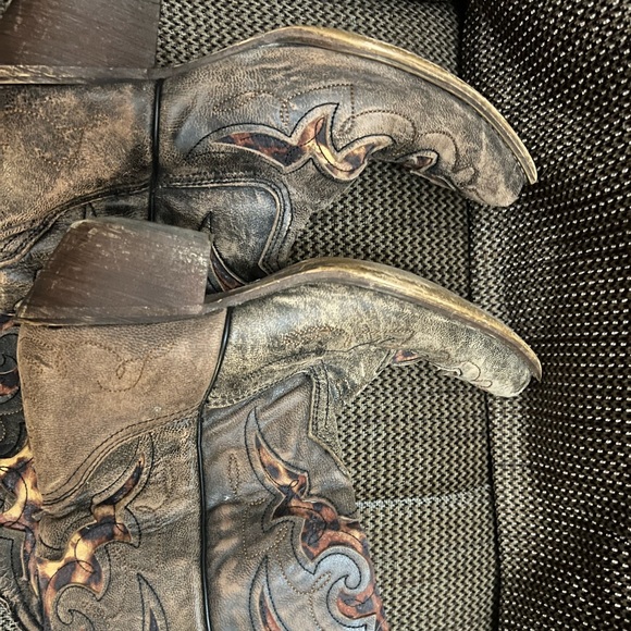 Leopard inlay Leather Boots - Picture 4 of 6